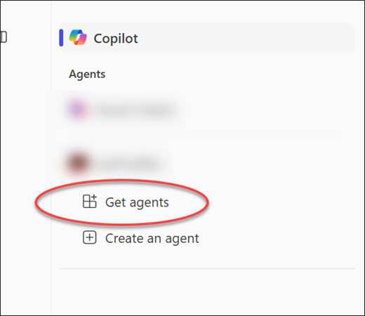 The Get Copilot extensions menu item on the right rail of Teams.