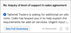 Shows the summary in Outlook. Below the summary is a button that says "See Full Summary."