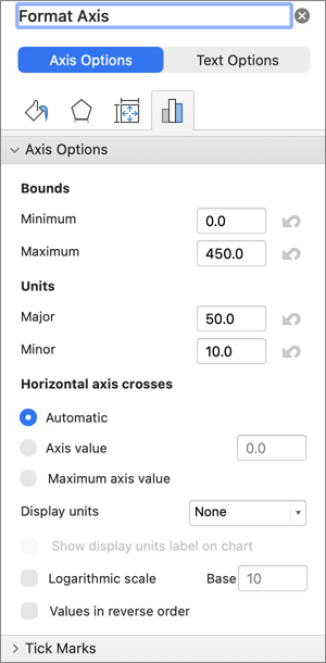 Screenshot of format axis dialog box.