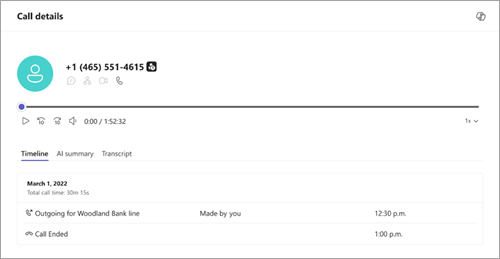 Screenshot of call details displayed in Queues app.