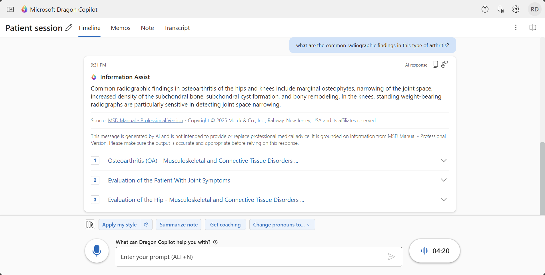 Sample response on Timeline