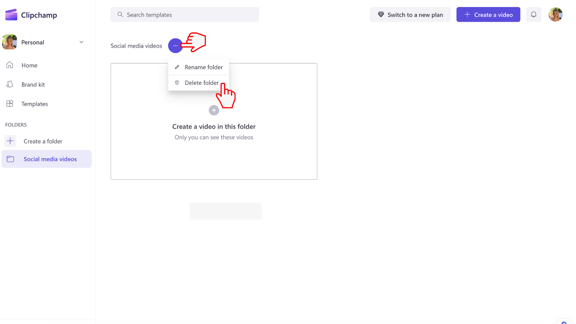 An image of Clipchamp folder settings