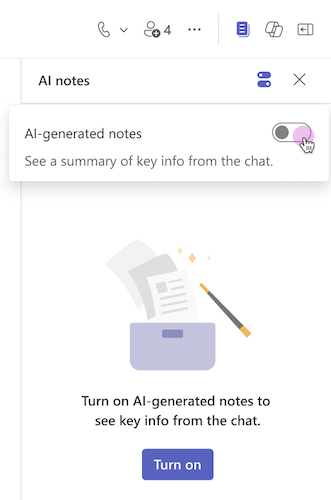 AI notes are turned on from a toggle in a Teams chat