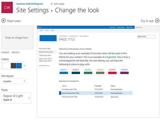 Edit the look's colors, fonts, and layout