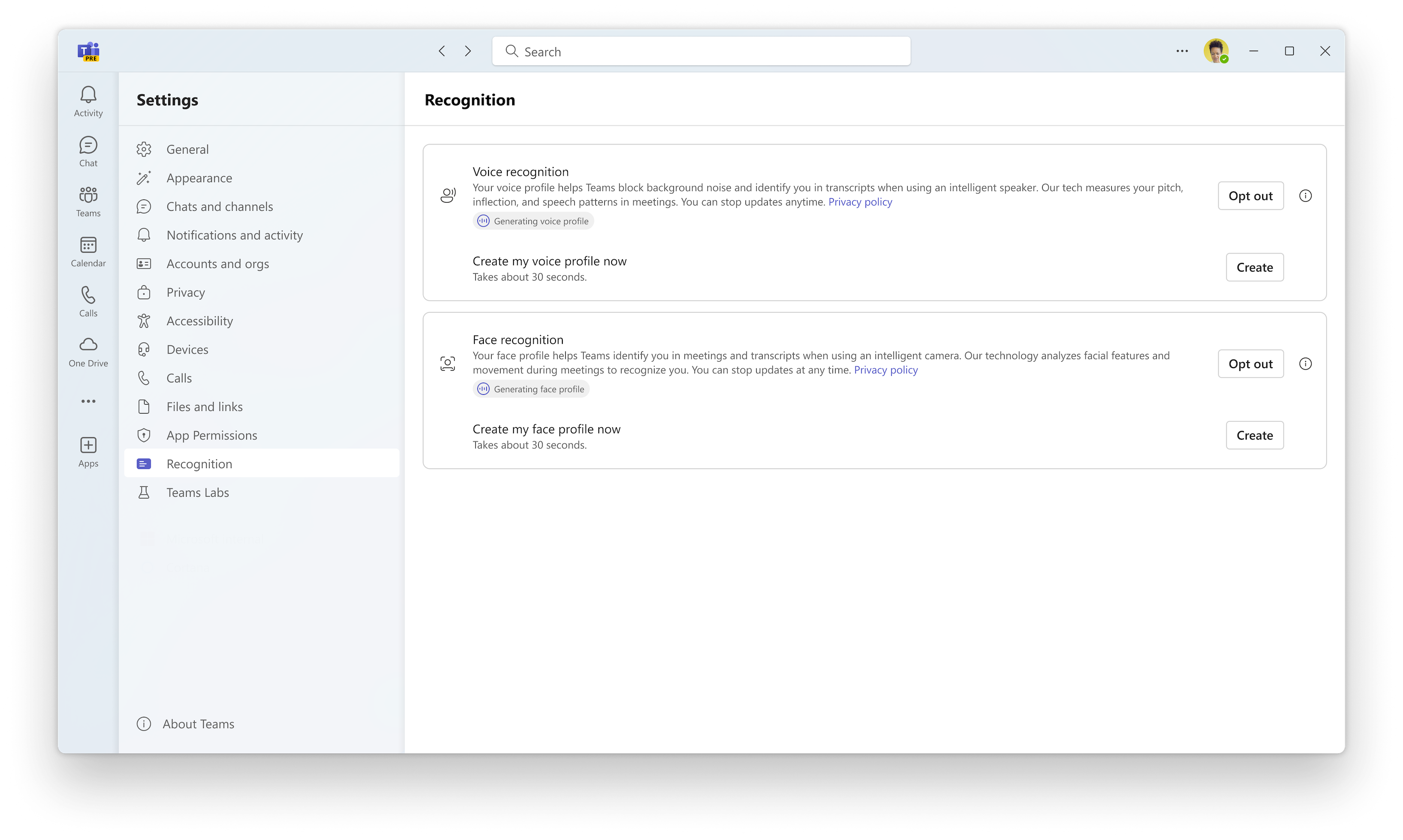 User has opted in, user now has option to Create their profile manually