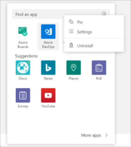 Screenshot showing how to pin an app in a chat