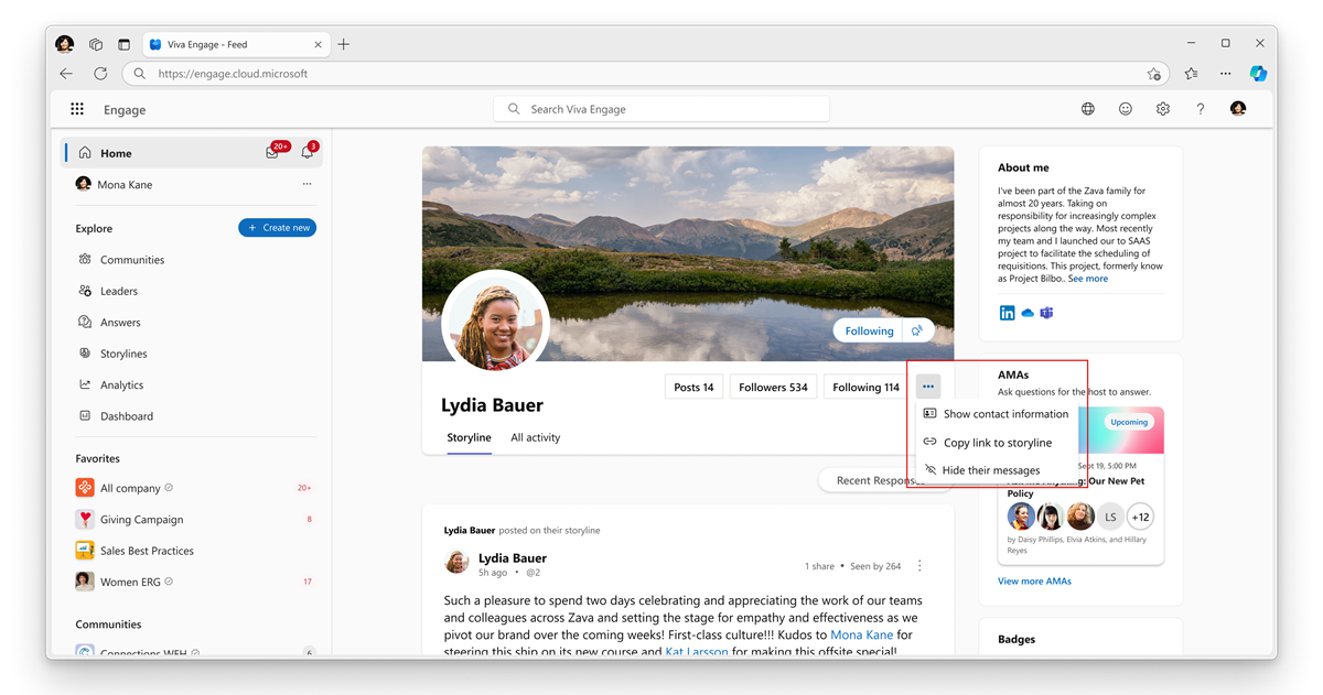 This feature allows hiding a user on their profile page. It doesn't affect how they can post and work with Engage.