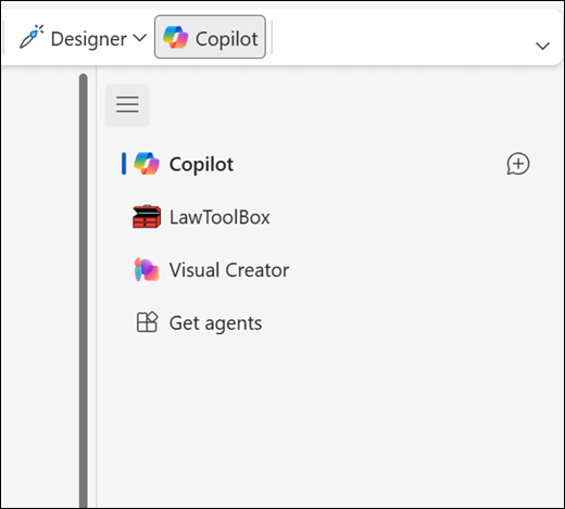 The Copilot Agents list in Microsoft Word