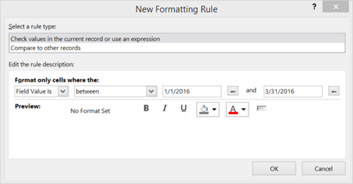 Screen shot of New Formatting Rule interface