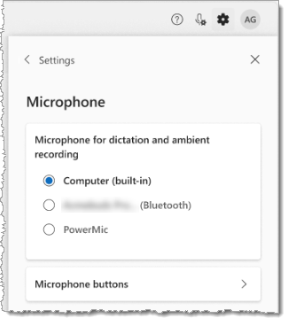 Image of the microphone selection screen in Settings.