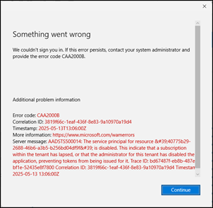 Classic Outlook sign in error CAA2000B