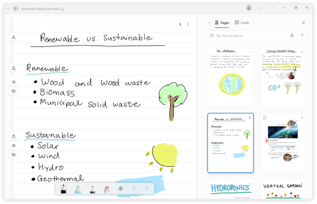Microsoft Journal open to a journal about renewable energy