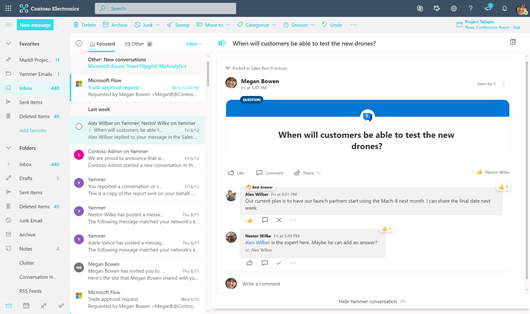Interacting with Yammer in an Outlook email message